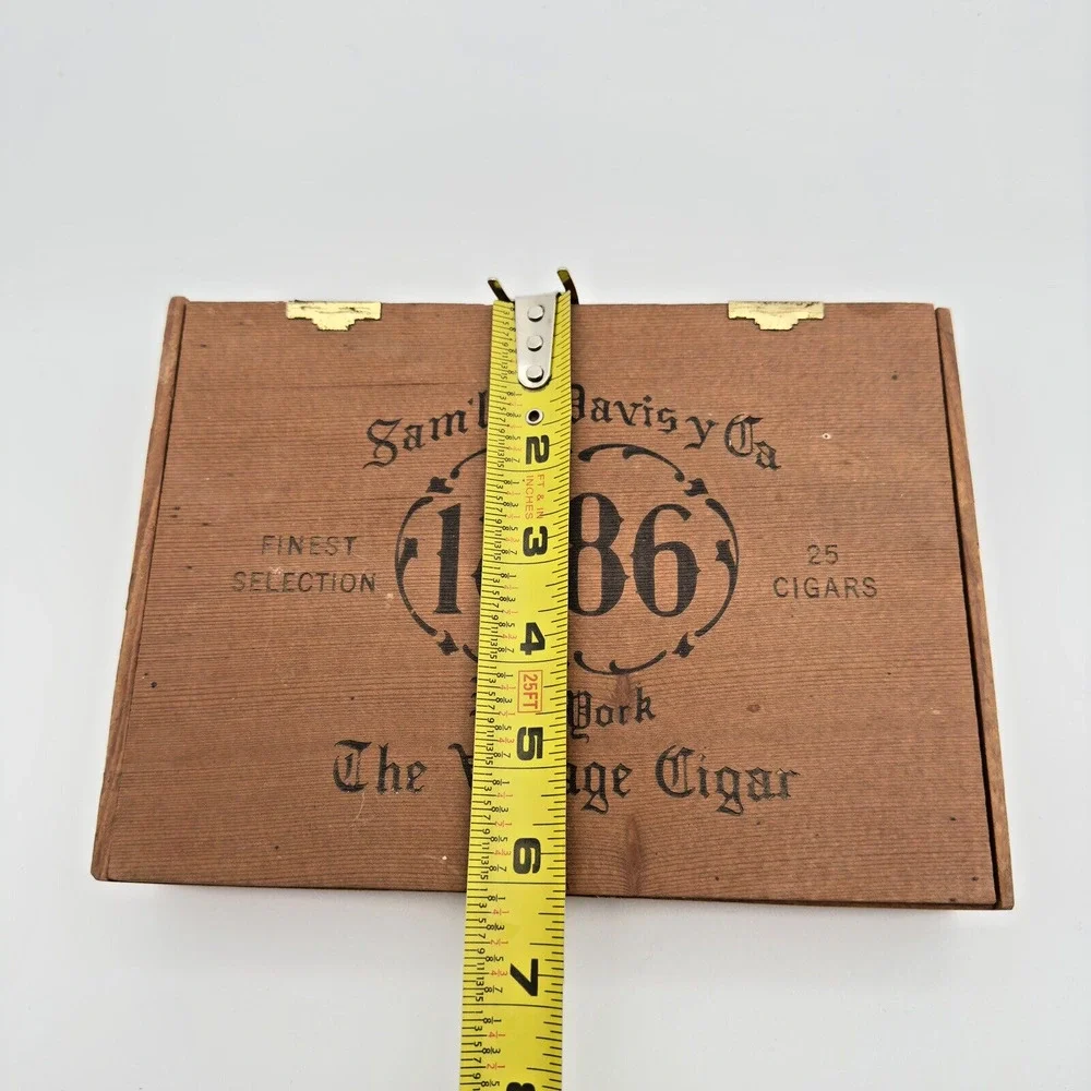Sam'l J Davis 1886 The Vintage 25 Count Cigar Box Finger Jointed Queens NY Empty